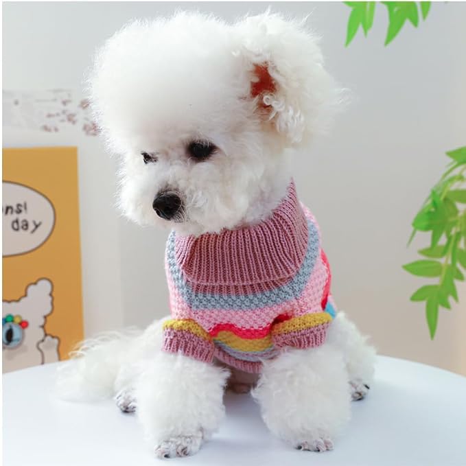 Rainbow Puppy Sweater for Small Dog Pullover Knitted Dog Sweatshirt Cable Cat - Image 5