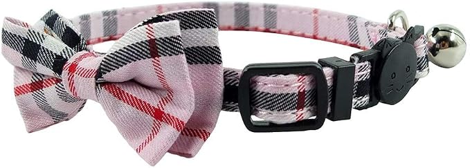 Cat Collar Breakaway with Bell and Bow Tie, Plaid Design Adjustable Safety - Image 5