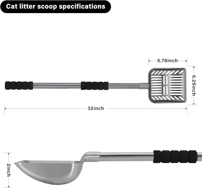 Cat Litter Scoop, Metal Long Handle Kitty Litter Coop Scooper, Heavy Duty Cats - Image 2