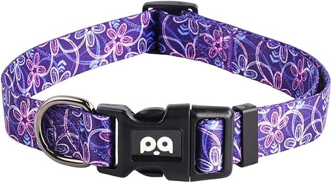 QQPETS Adjustable Soft Dog Collar: Print Flower Pink Multicolor Cute Patterns by QQPETS