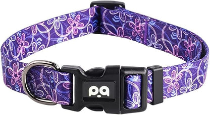 QQPETS Adjustable Soft Dog Collar: Print Flower Pink Multicolor Cute Patterns by QQPETS