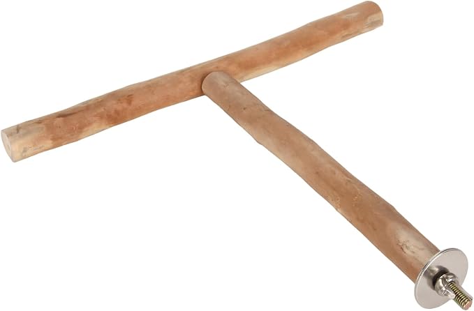 Asixxsix Wood Bird Perch, T Shaped Birdcage Stand Wooden Parrot Perch Stand - Image 8