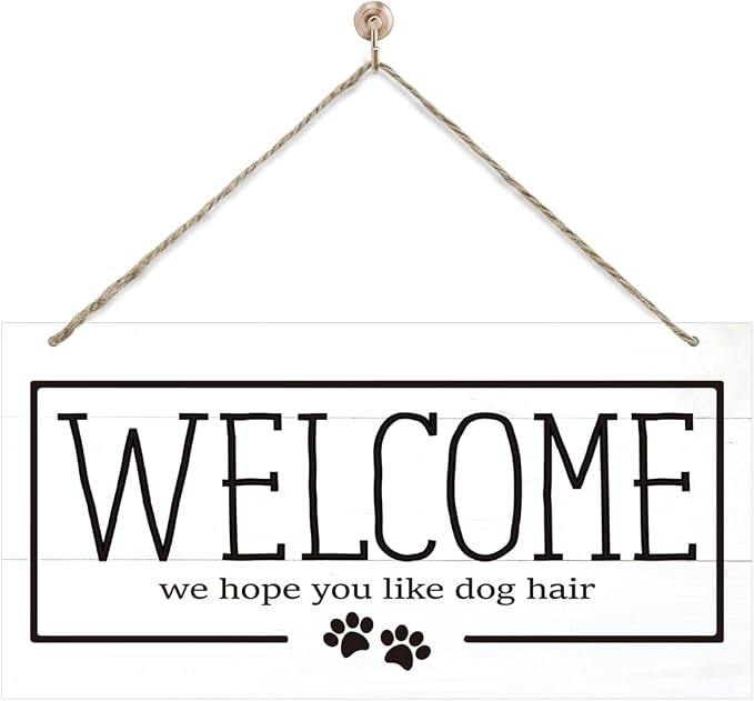 Welcome Sign for Front Door, Welcome Decor Wooden Hanging Sign for Dog Lover by corner+wind