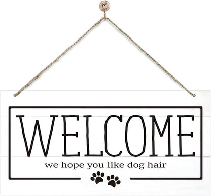 Welcome Sign for Front Door, Welcome Decor Wooden Hanging Sign for Dog Lover by corner+wind