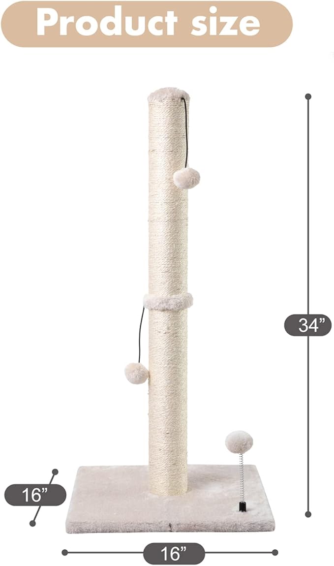 MECOOL 34” Tall Cat Scratching Post Premium Basics Kitten Scratcher Sisal - Image 4