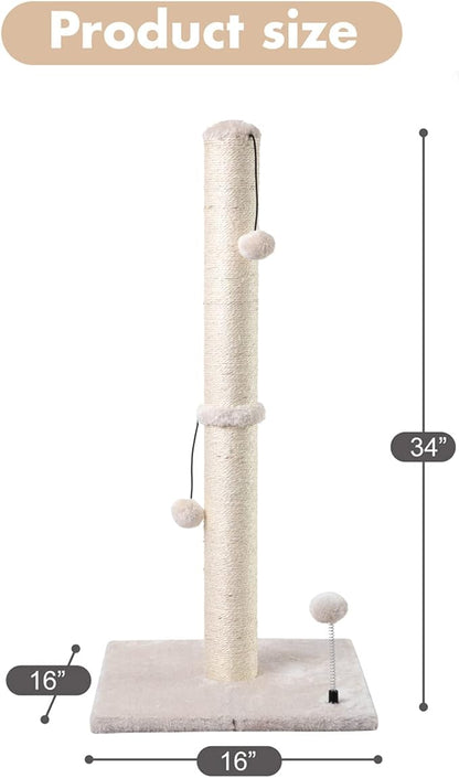 MECOOL 34” Tall Cat Scratching Post Premium Basics Kitten Scratcher Sisal - Image 4