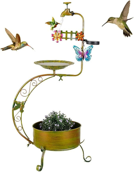 VEWOGARDEN Bird Bath for Outside, Solar Metal Outdoor Standing Birdbath by VEWOGARDEN