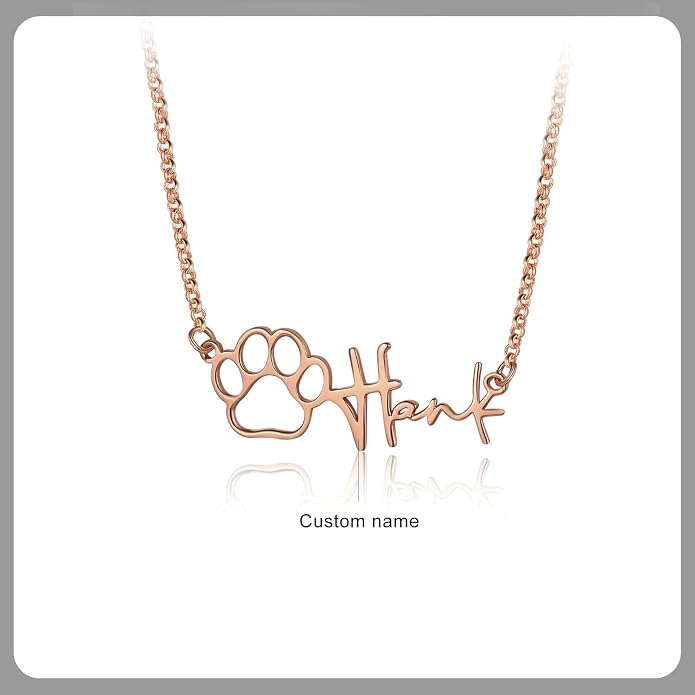 Personalized Cute Dog Cat Paw Name Necklace Forever Love Custom Heart Pendant - Image 2