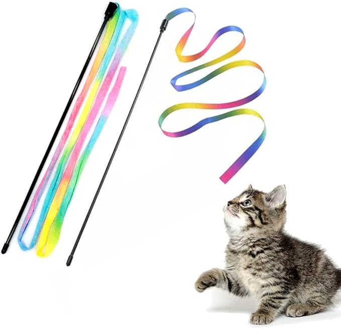 LASOCUHOO Interactive Cat Wand Toys Interactive Cat Teaser Wand String Ribbon by LASOCUHOO