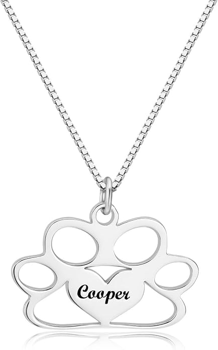 Personalized Cute Dog Cat Paw Name Necklace Forever Love Custom Heart Pendant by RESVIVI