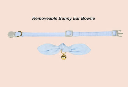 Bunny Ear Cat Collar with Bell and Bow Tie, Breakaway Cute Bowtie Kitten Collars - Image 2