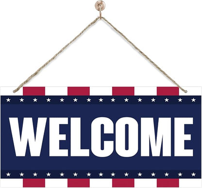 Welcome Sign for Front Door, Welcome Decor Wooden Hanging Sign, Patriotic by corner+wind