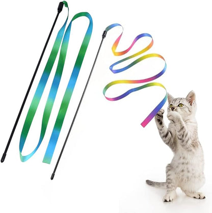 LASOCUHOO Interactive Cat Rainbow Wand Toys, Interactive Cat Teaser Wand String by LASOCUHOO