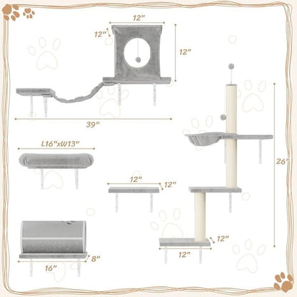 7-in-1 Cat Wall Shelves, Wall Mounted Cat Climber Set, Cat Furniture - Image 4