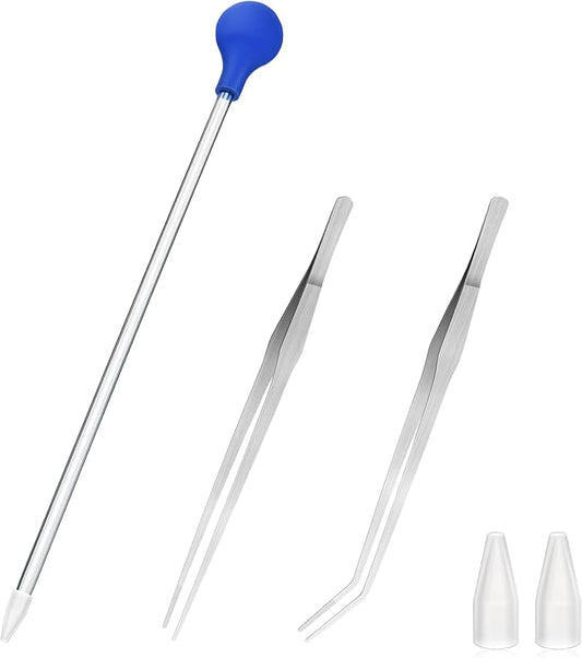 1 Pc 18.5 in Long Pipette with 2 Pc Stainless Steel Feeding Long Tweezers by Hufopik