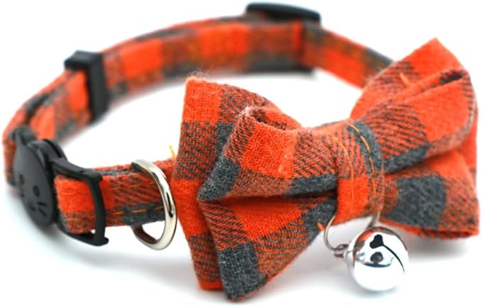 Orange Plaid Bow Cat Collar - Image 7