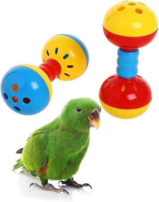 QBLEEV Parakeets Conures Toys, Bird Rattles Bells Foot Toys, Enrichment Barbell by QBLEEV
