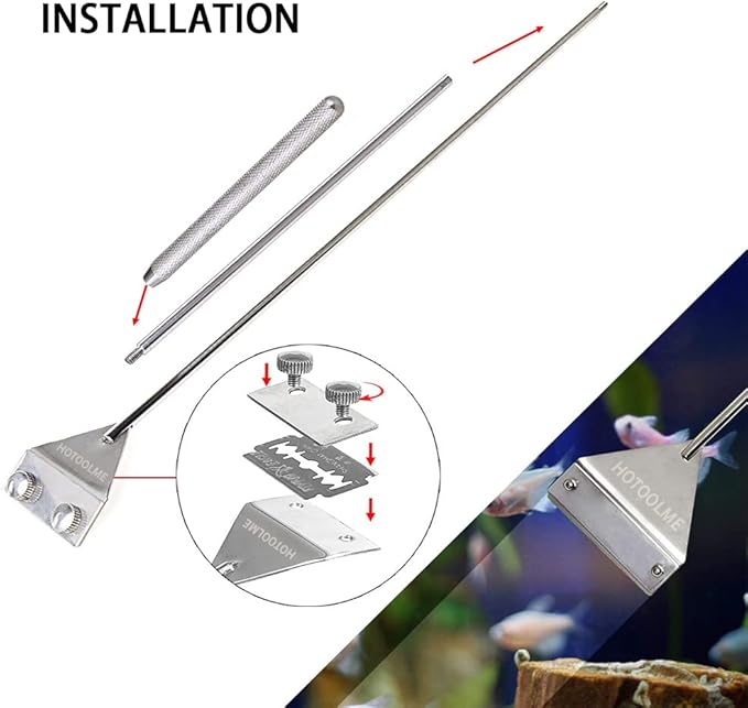 HOTOOLME Aquarium Scraper, 25.6" Stainless Steel Scraper Cleaning Razor - Image 2