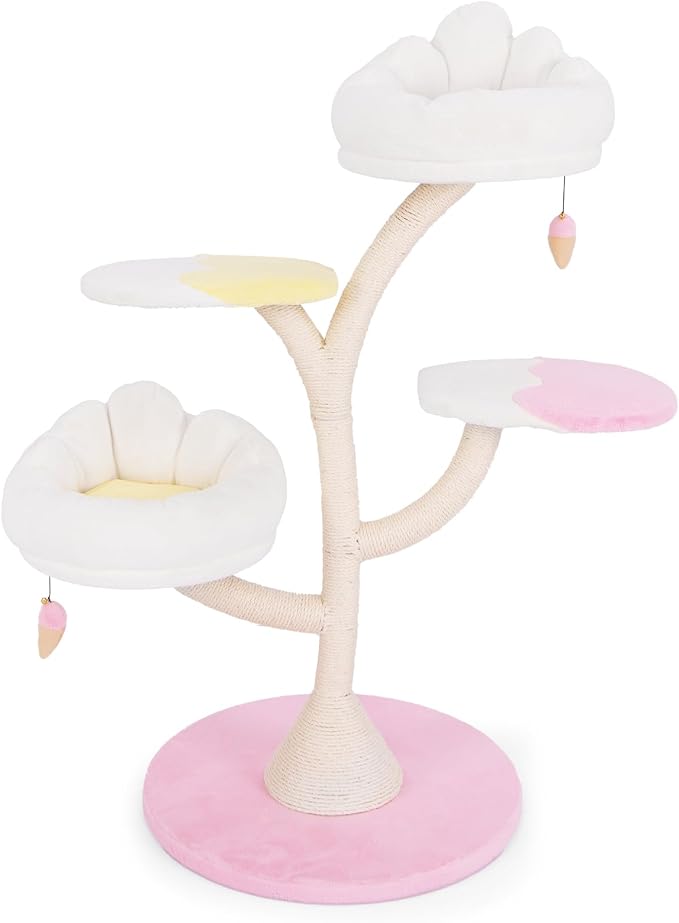 Tangkula 48.5 Inch Cute Cat Tree, 2 Padded Perches, 2 Platforms, Ice by TANGKULA