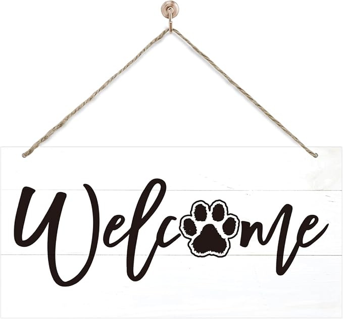 Welcome Sign for Front Door, Welcome Decor Wooden Hanging Sign for Wall Decor by corner+wind