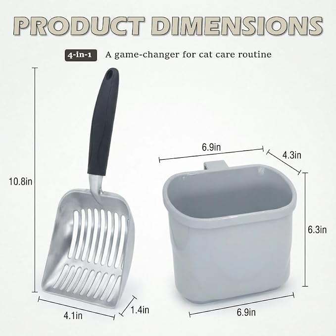 4-in-1 Cat Litter Scoop with Holder, Cat Litter Box Organizer Cleanup Kit - Image 3