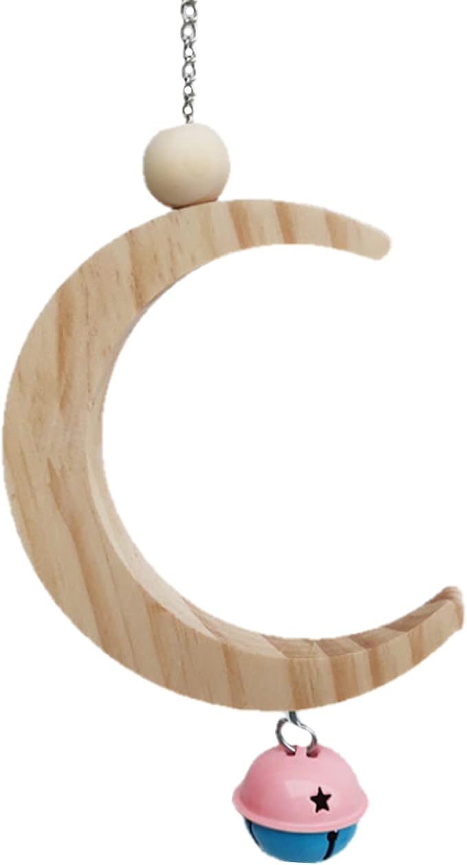 Parakeet Wood Swing Moon Shaped Hanging Ring Bird Branch Chew Parrot Toys - Image 3