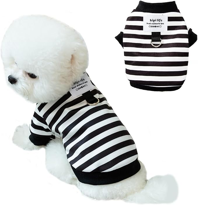 Autumn Dog Sweater with Leash Ring Warm Striped Puppy Shirt by Anelekor