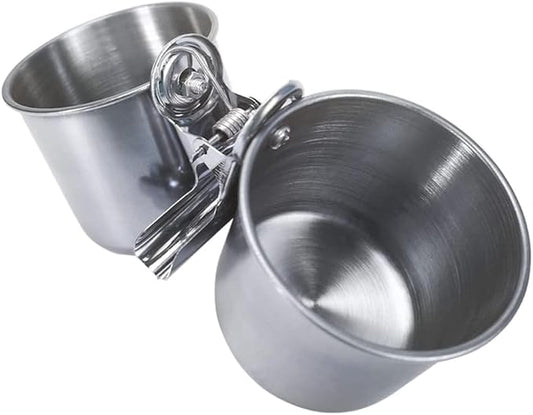 Bird Feeder Cups with Clamp Mount on Standing Perch, 2 Stainless Steel Cups by halinfer