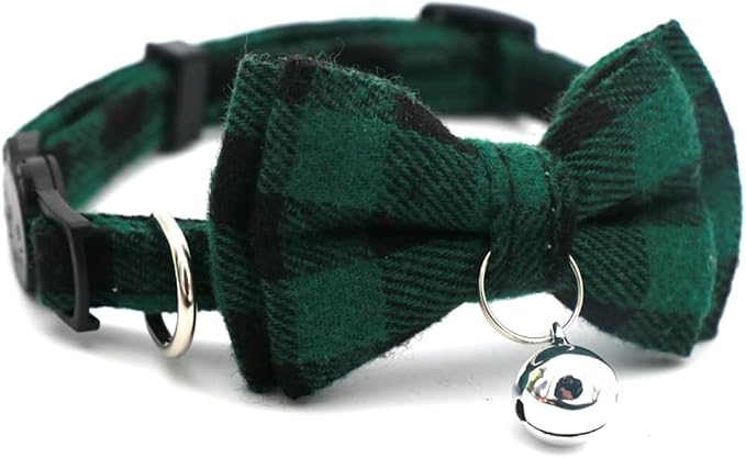Green Plaid Bow Cat Collar - Image 6
