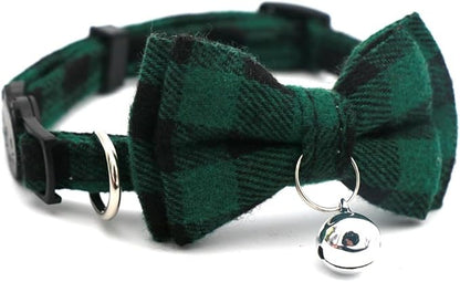 Green Plaid Bow Cat Collar - Image 6