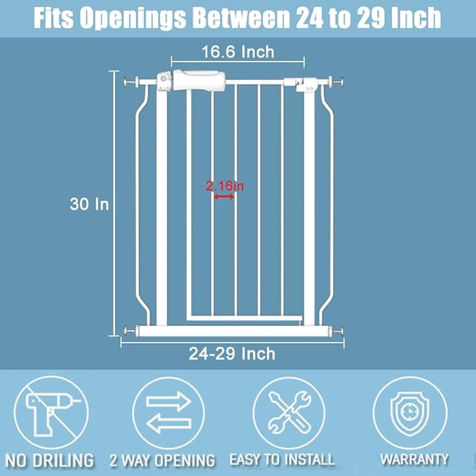 Narrow Baby Gate 24 to 29 Inch Wide Pet Gate Pressure Mounted No Drill Safety - Image 2