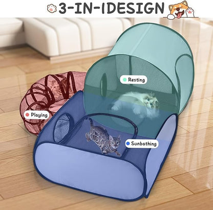 Pet Playpen with Surround Tunnel, Outdoor/Indoor Cat Playpen with Breathable - Image 3