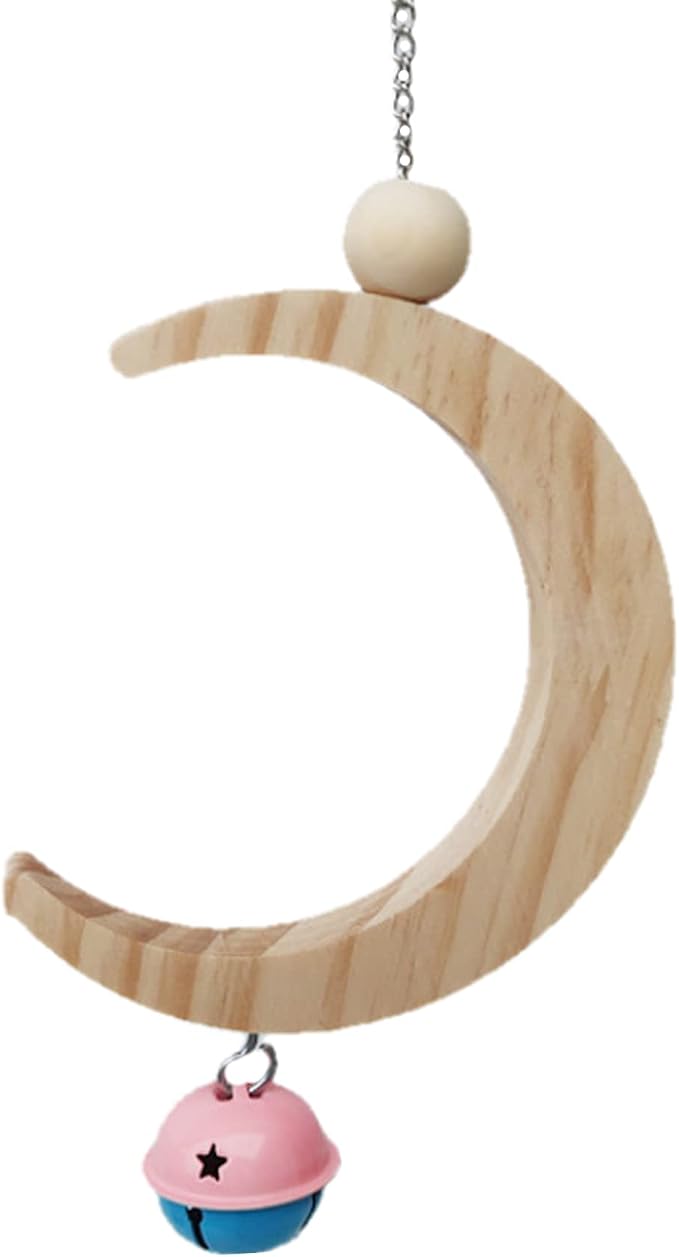 Parakeet Wood Swing Moon Shaped Hanging Ring Bird Branch Chew Parrot Toys - Image 2