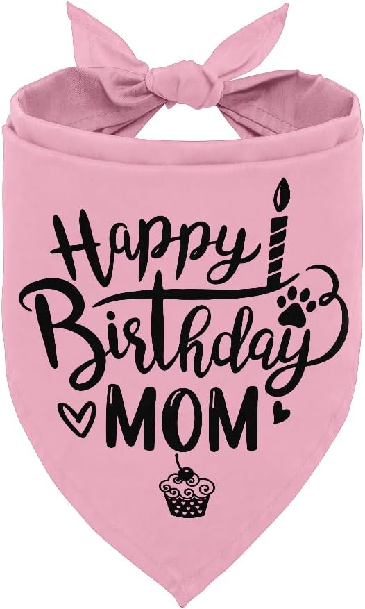 Dog Bandana, Happy Birthday Mom Dog Bandana, Dogs Scarf Classical Pink Printing by AUII+JO+DESIGN