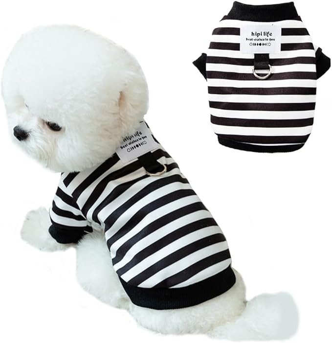 Autumn Dog Hoodies with Leash Ring Warm Striped Puppy Shirt by Anelekor