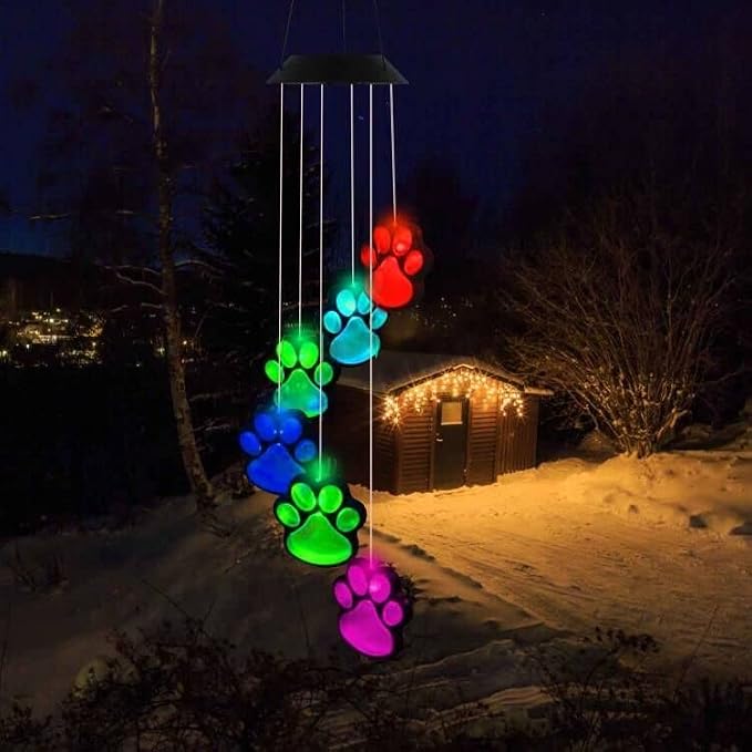 Paw Print Solar Wind Chimes, Color Changing Outdoor Paw Print Solar Lights - Image 7