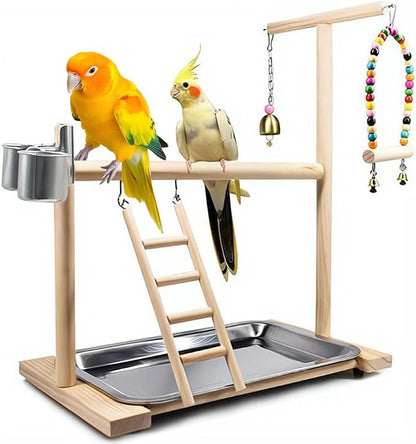 Bird Playground Parrot Playstand, Stand Fun Straw Bell Toys, Ladder Hanging by DbeansFlourithing