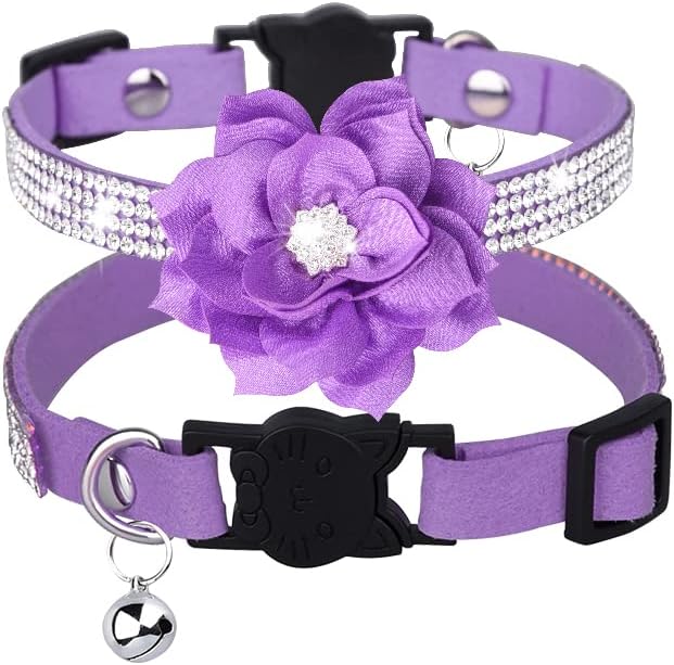 Cat Collars, Rhinestone for Girl Cats Bling Kitten Flower Adjustable Breakaway by Bbmmayy