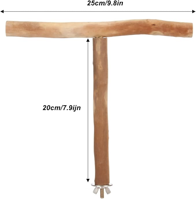 Asixxsix Wood Bird Perch, T Shaped Birdcage Stand Wooden Parrot Perch Stand - Image 6
