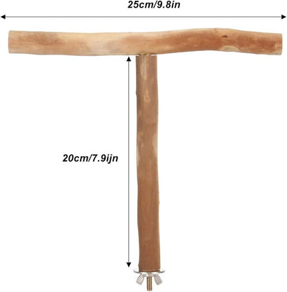 Asixxsix Wood Bird Perch, T Shaped Birdcage Stand Wooden Parrot Perch Stand - Image 6