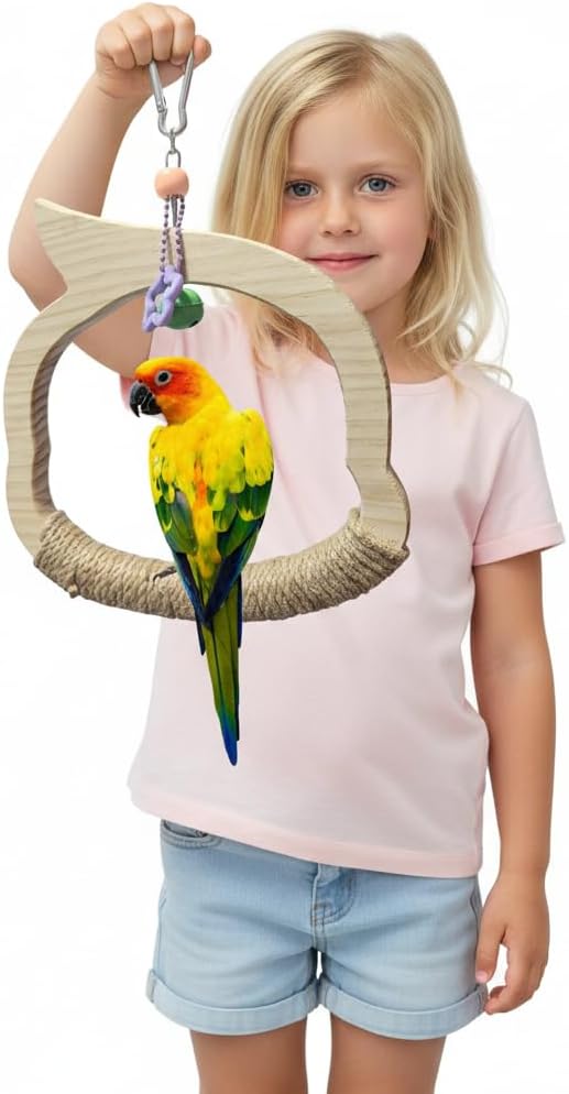 Wooden Bird Swing Perch Toy for Small and Medium Parrots, Natural Wood Ring by Birdsfavoriteropeswing