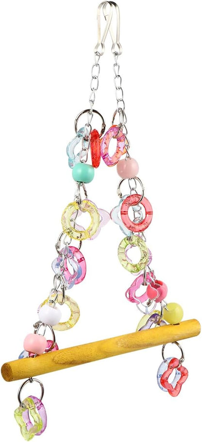 FRCOLOR Pet Bird Swing Hanging Chewing Toy 7.87 Inch Wooden Parrot Stand - Image 6