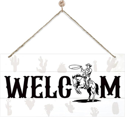Welcome Sign for Front Door, Welcome Decor Wooden Hanging Sign for Wall Decor by corner+wind