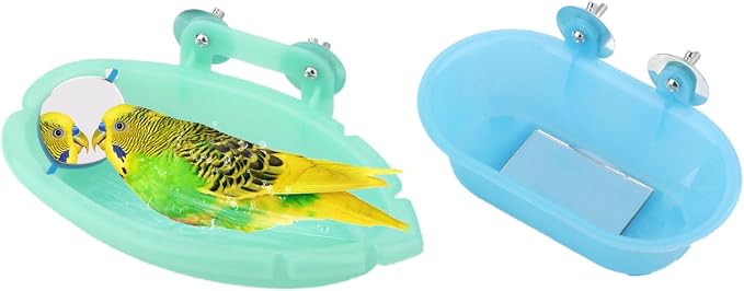 Wontee Bird Bath Box with Mirror Portable Parrot Hanging Bathroom Bathing Tub by Wontee