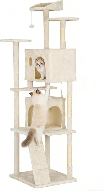 BestPet | 81" Cat Tree Tower | Cream | Sturdy, Hanging Cat Toys, Observation by BestPet