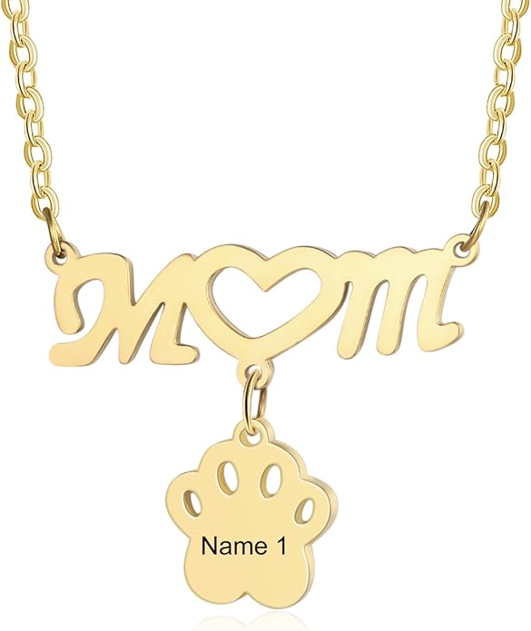 Personalized Cute Dog Cat Paw Name Necklace Forever Love Custom Heart Pendant by RESVIVI
