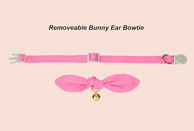 Bunny Ear Cat Collar with Bell and Bow Tie, Breakaway Cute Bowtie Kitten Collars - Image 2