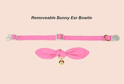 Bunny Ear Cat Collar with Bell and Bow Tie, Breakaway Cute Bowtie Kitten Collars - Image 2