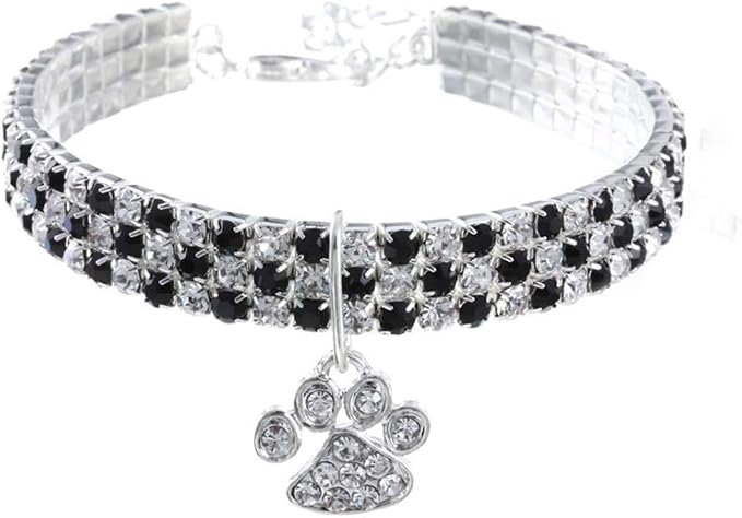 Pet Collar with Diamonds, Adjustable Crystal Diamond Elastic Heart Claw Pendant by RayMinsino