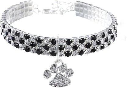 Pet Collar with Diamonds, Adjustable Crystal Diamond Elastic Heart Claw Pendant by RayMinsino
